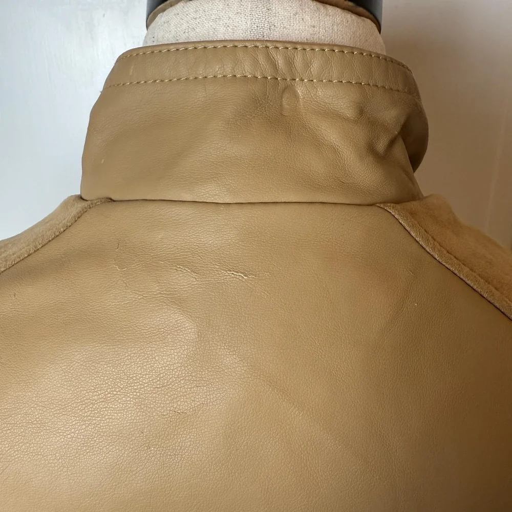 Marc New York Jacket Womens Medium Tan‎ Faux Leather Full Zip Moto Style Pockets
